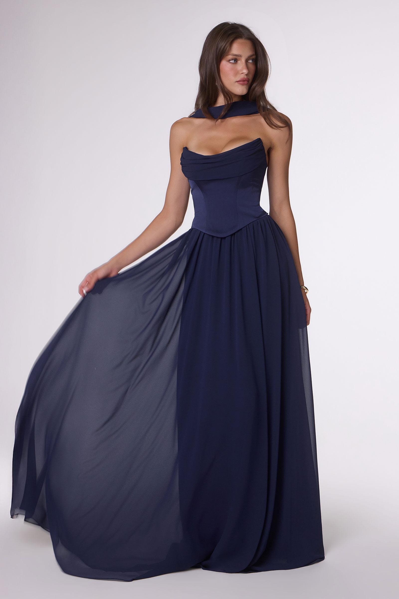 Amoris T741 Flowing A-Line Strapless Chiffon Evening Gown by DiscountDressShop