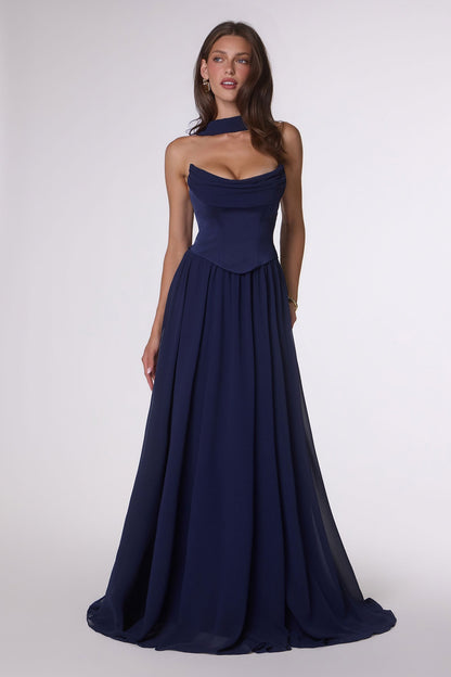 Amoris T741 Flowing A-Line Strapless Chiffon Evening Gown by DiscountDressShop