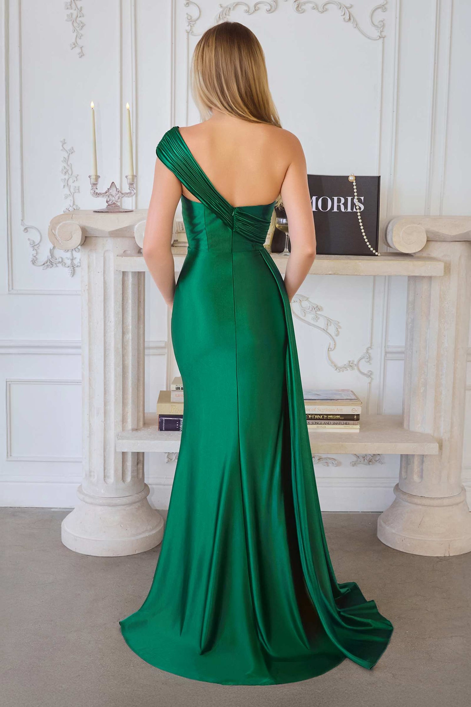 Amoris T817 Long One Shoulder Fitted Evening Dress Side Sash by DiscountDressShop