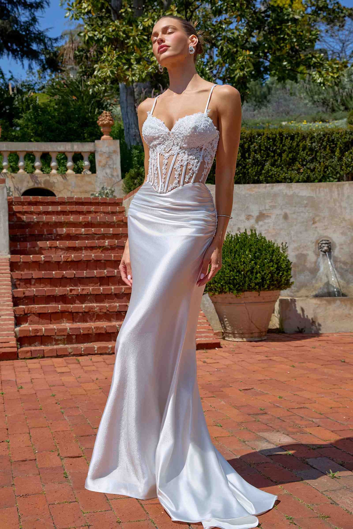 Amoris T819W Fitted Mermaid Sheer Corset Bodice Evening Gown by DiscountDressShop
