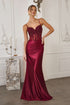 CLEARANCE - Amoris T819 Sleek Fitted Stretch Satin Burgundy Mermaid Gown (Size XS) by DiscountDressShop