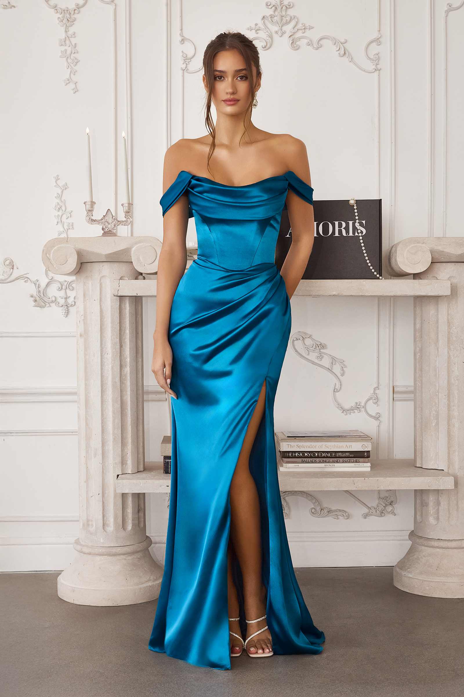 Amoris T820 Removable Strap Stretch Satin Floor Length Fitted Gown by DiscountDressShop