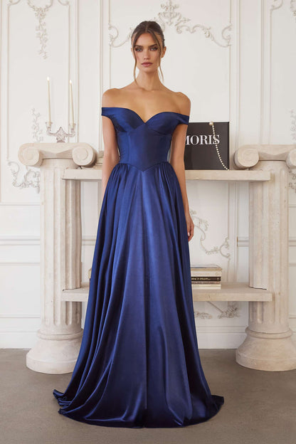 Amoris T821 Off Shoulder Sweetheart Neck Satin A-Line Dress by DiscountDressShop