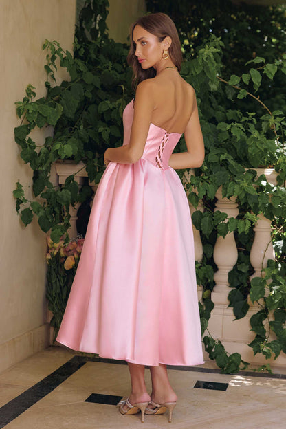Amoris T822 Elegant Mikado Midi Timeless Strapless Gown by DiscountDressShop