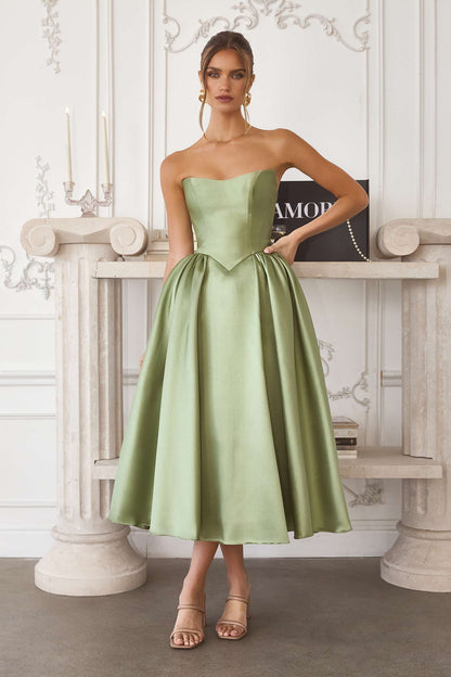 Amoris T822 Elegant Mikado Midi Timeless Strapless Gown by DiscountDressShop