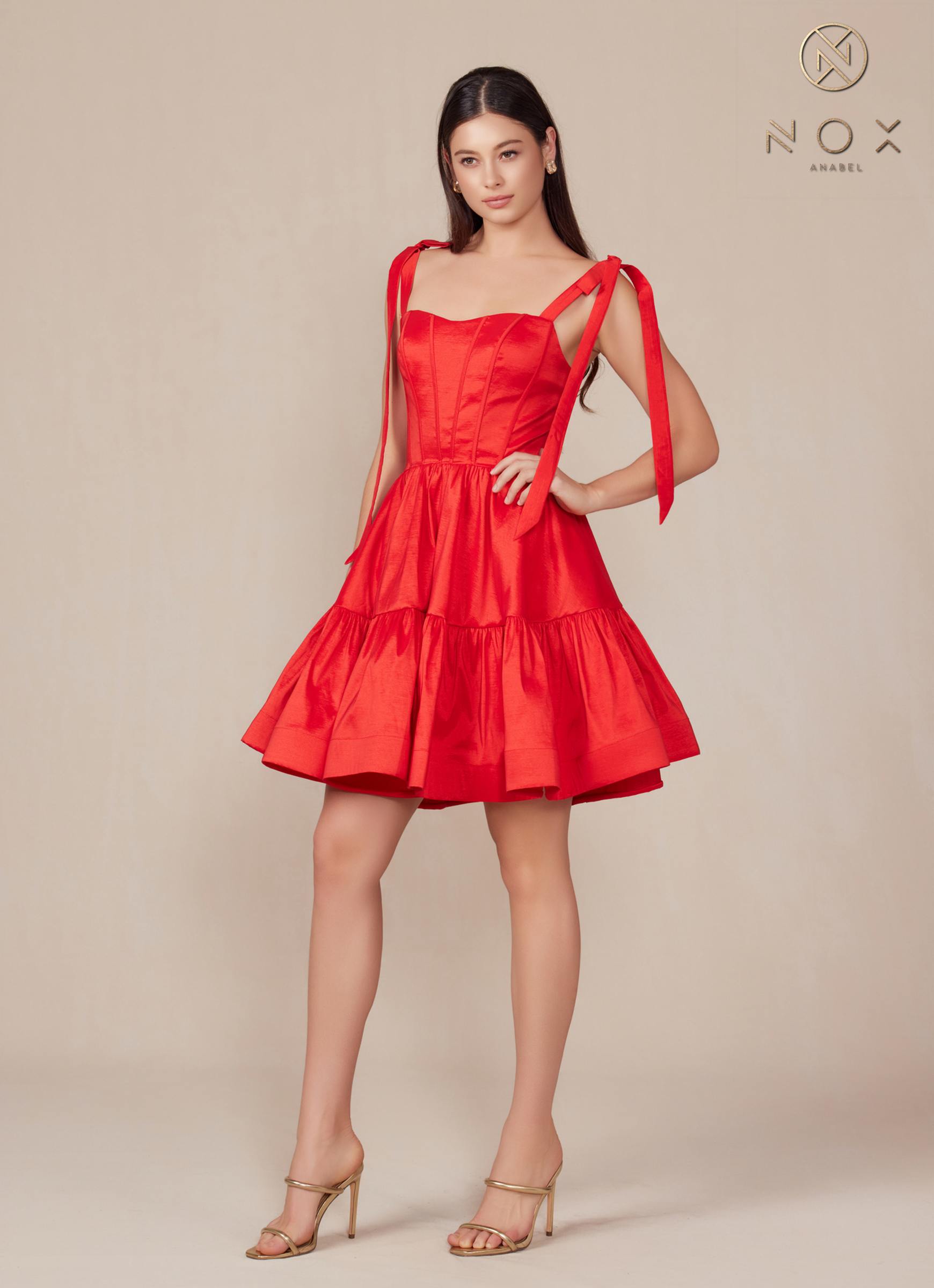 Nox Anabel T869 Dress A-Line Semi Sweetheart Ribbon Straps by DiscountDressShop