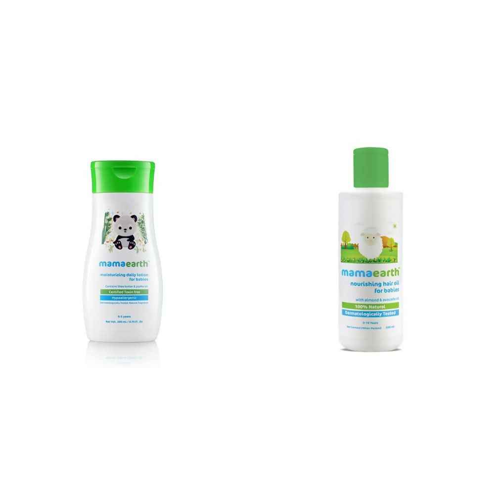 Mamaearth Daily Moisturizing Lotion &amp; Nourishing Baby Hair Oil, With Almond &amp; Avocado Oil
