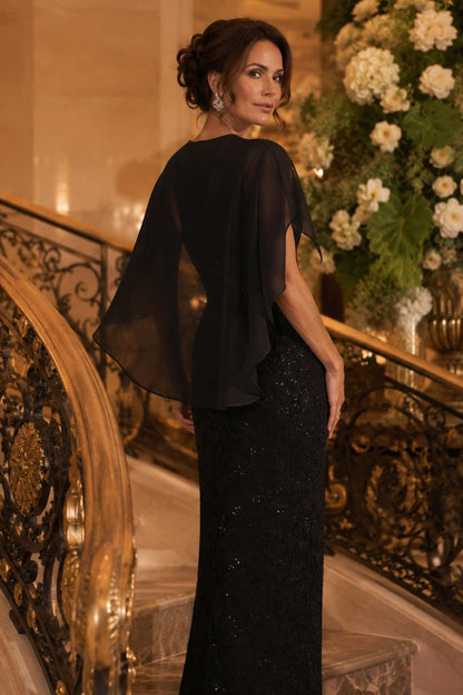 Amoris T906 Sequin Lace Gown Detachable Sheer Cape Overlay  DestGlow