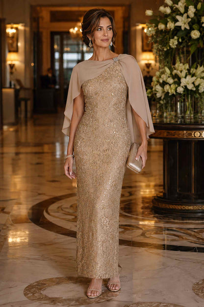 Amoris T906 Sequin Lace Gown Detachable Sheer Cape Overlay  DestGlow