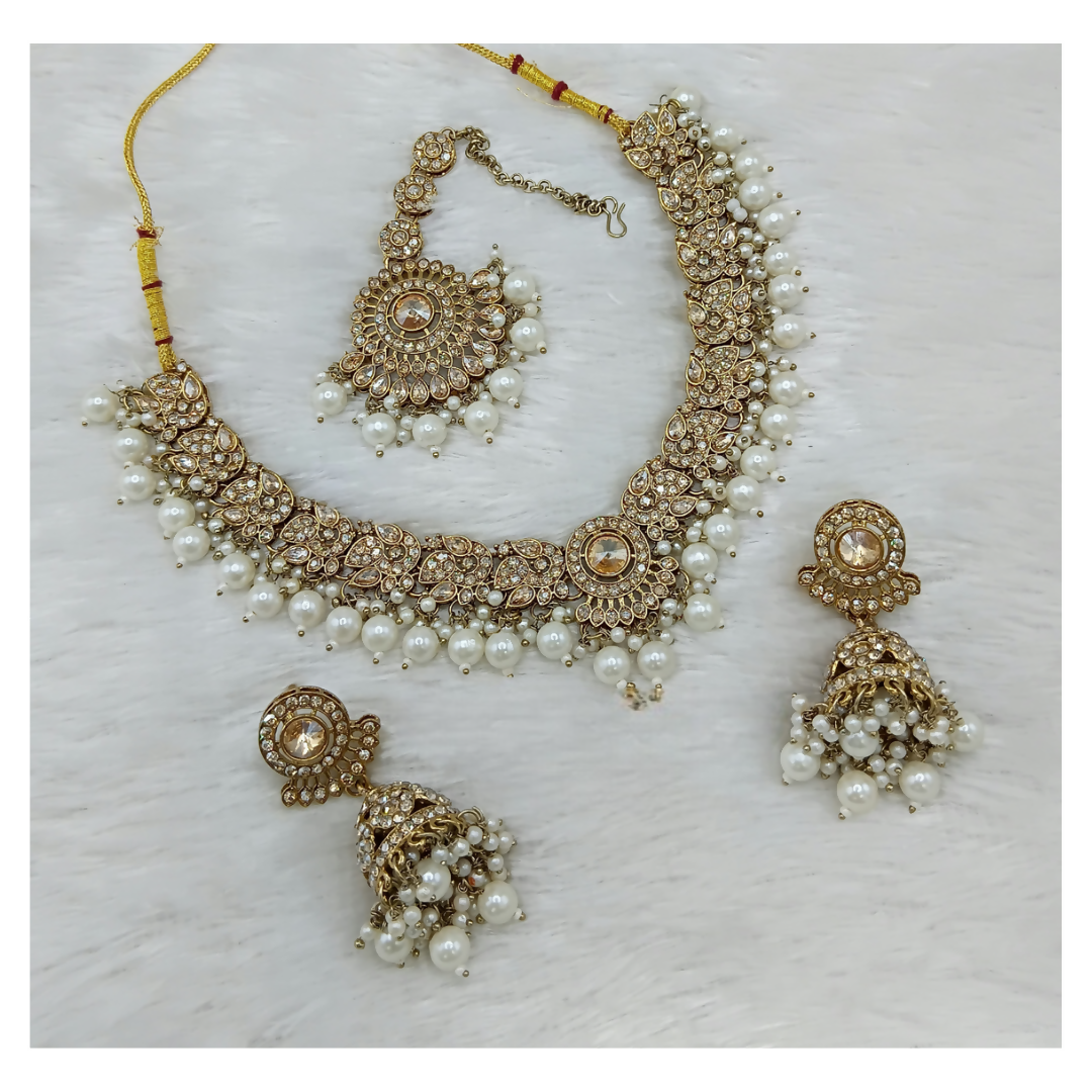 Joban Fashion Cream Stone Work Necklace Set