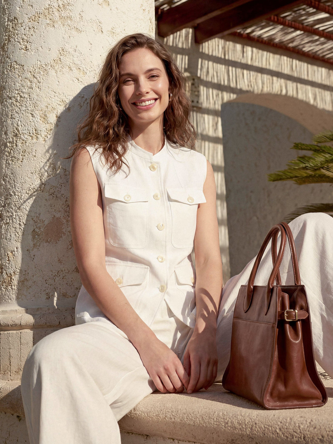 Linen Four-Pocket Tailored Sleeveless Vest COSIMA by LINTICO