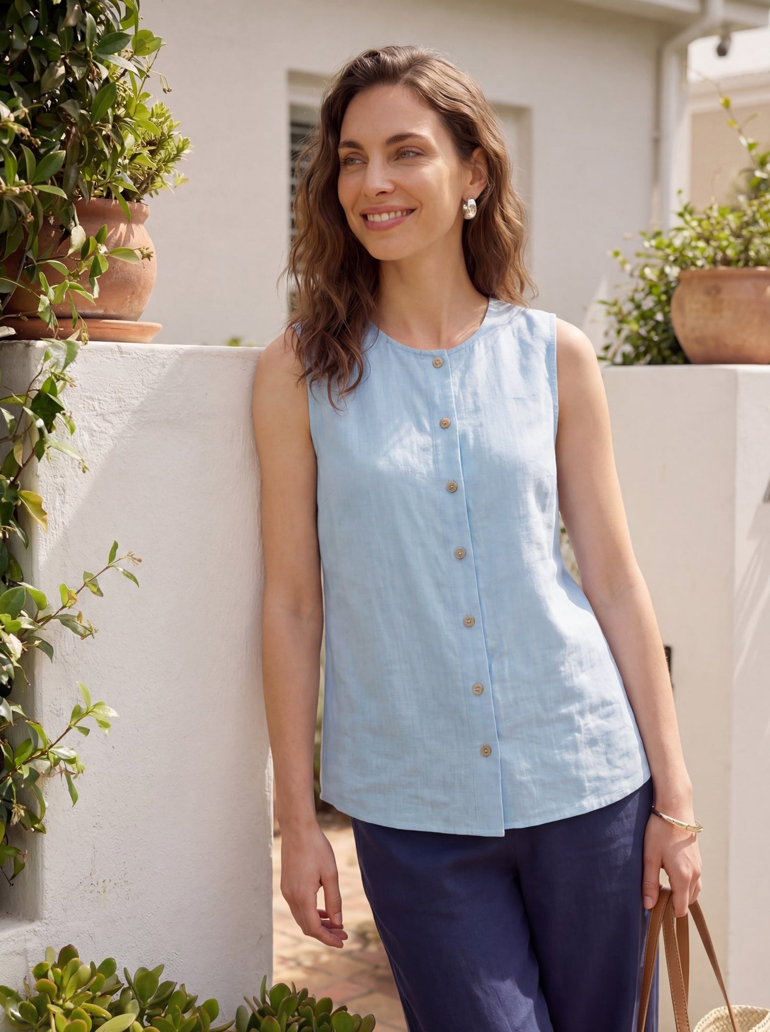 100% Linen Buttons Down Tank Top ERIN by LINTICO