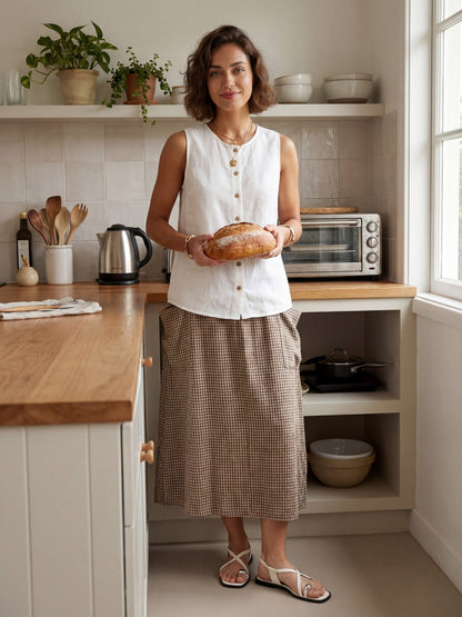 100% Linen Elastic Waist Skirt MARINA by LINTICO