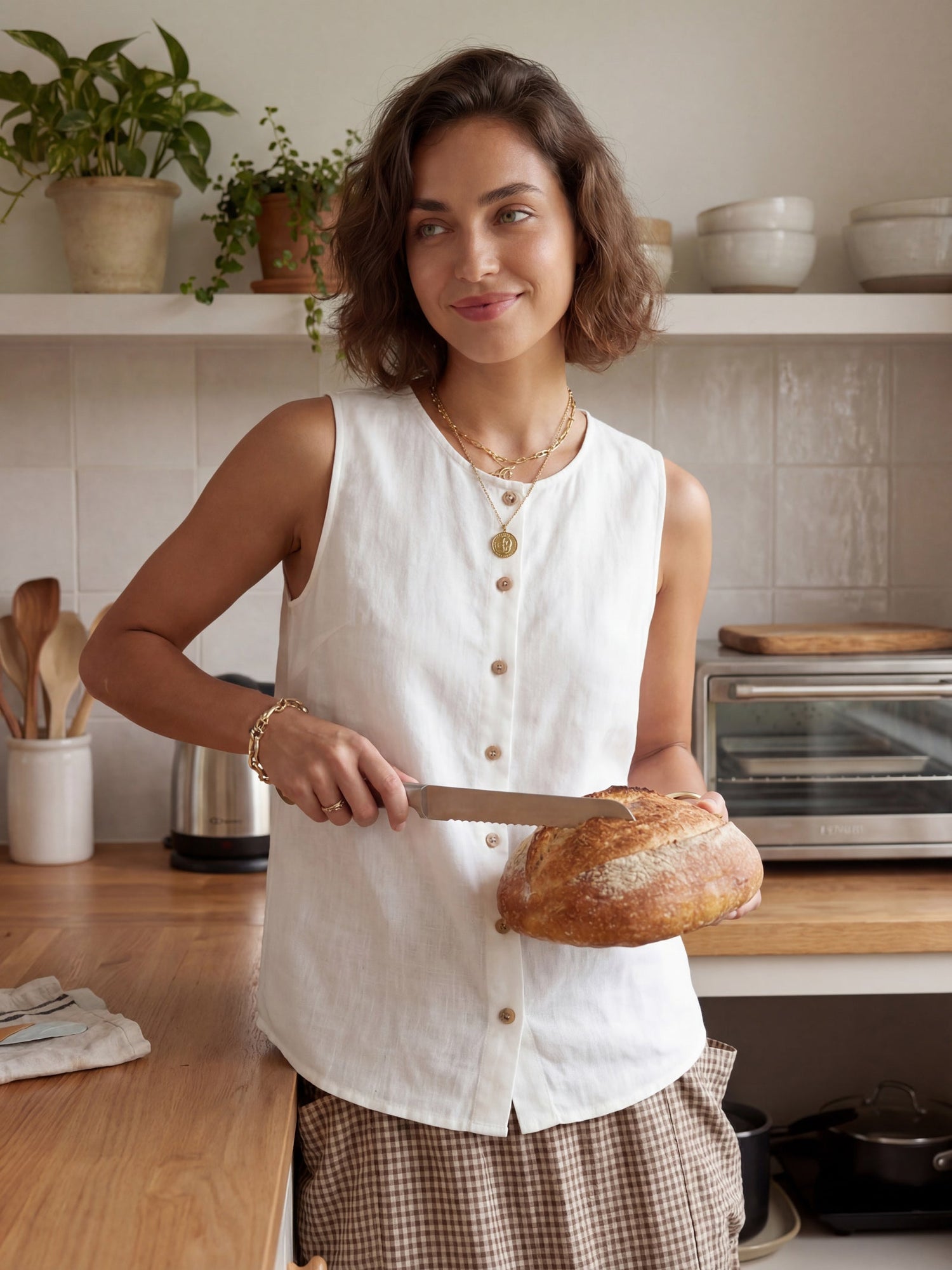 100% Linen Buttons Down Tank Top ERIN by LINTICO