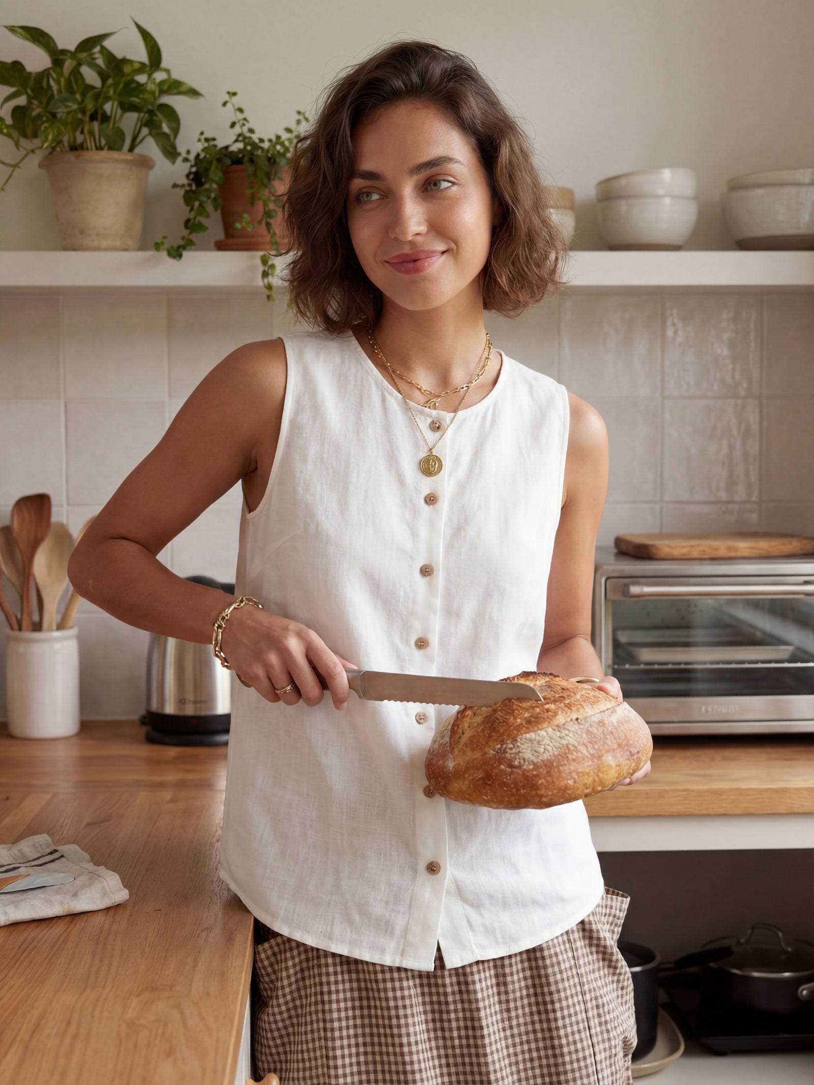 100% Linen Buttons Down Tank Top ERIN by LINTICO