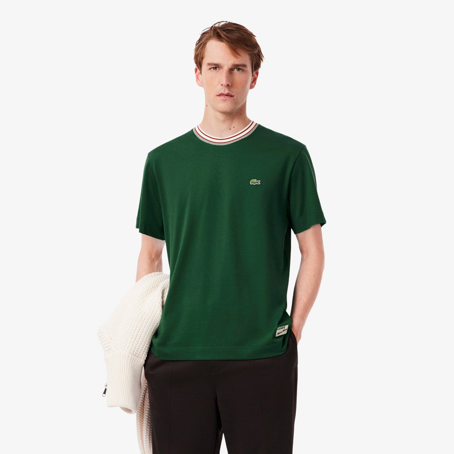 Lacoste Made in France Stripe Neck Tee - Green by Denim Exchange