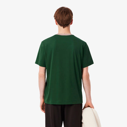 Lacoste Made in France Stripe Neck Tee - Green by Denim Exchange