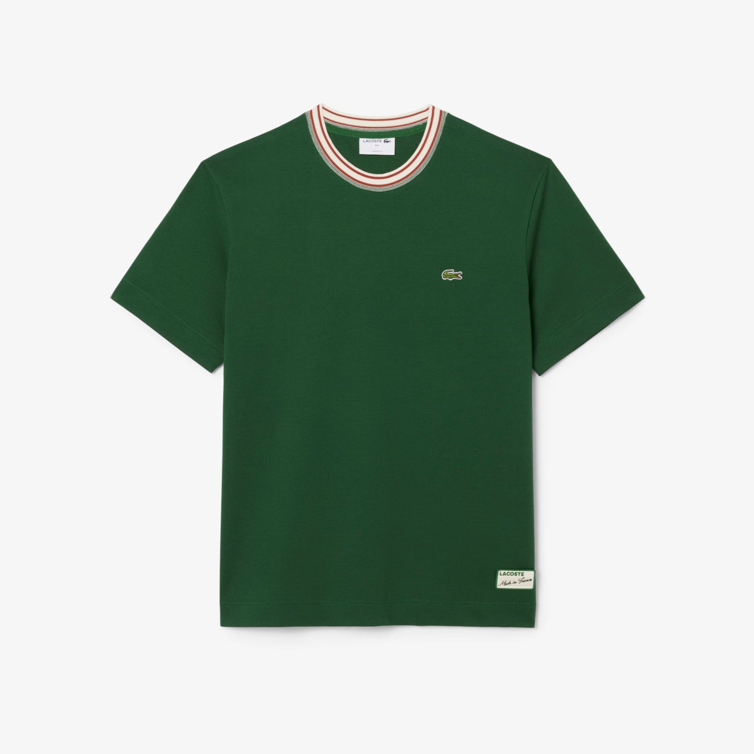 Lacoste Made in France Stripe Neck Tee - Green by Denim Exchange