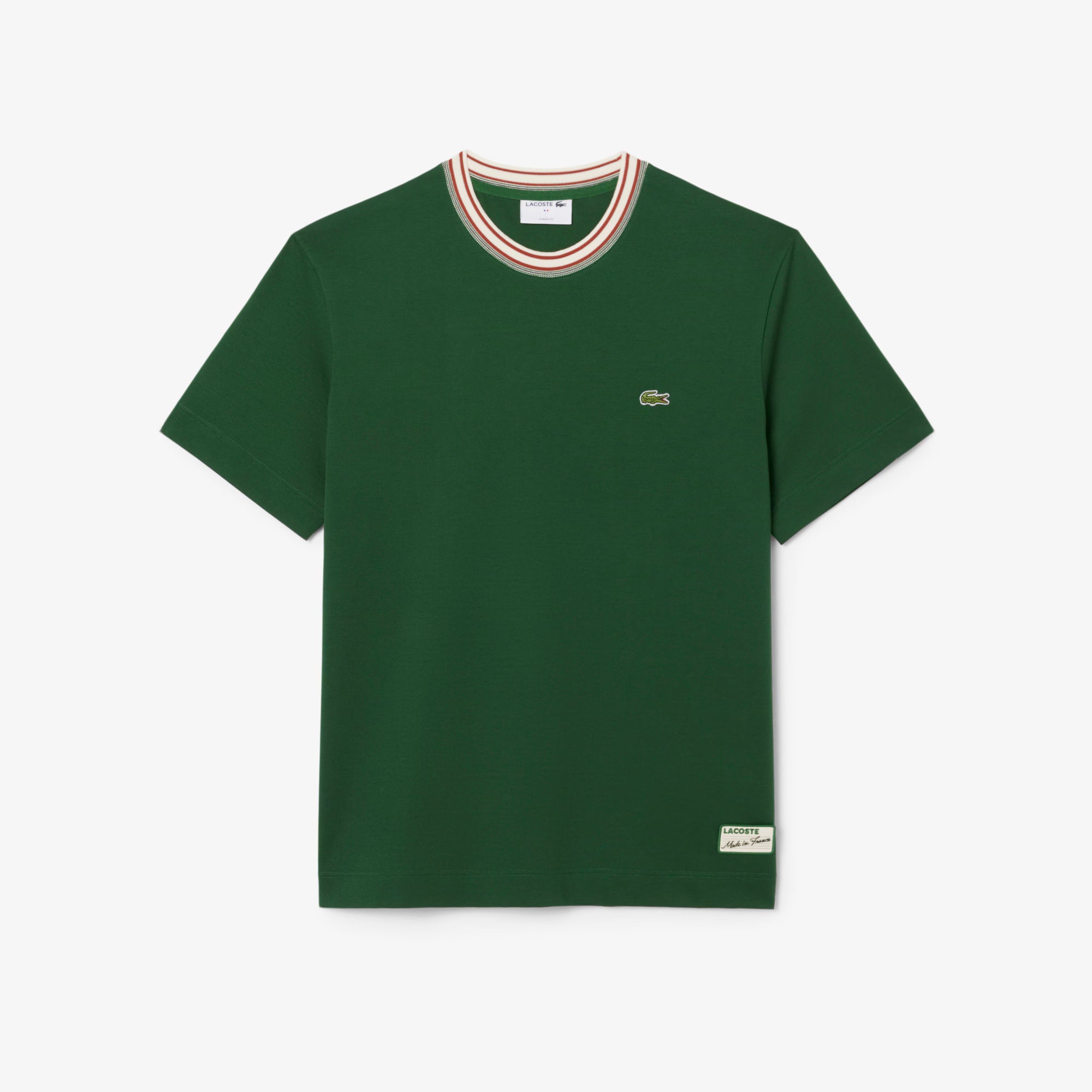 Lacoste Made in France Stripe Neck Tee - Green by Denim Exchange