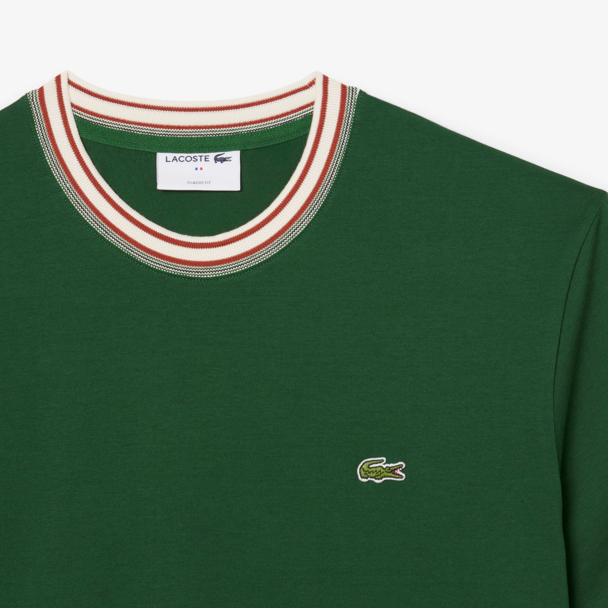 Lacoste Made in France Stripe Neck Tee - Green by Denim Exchange