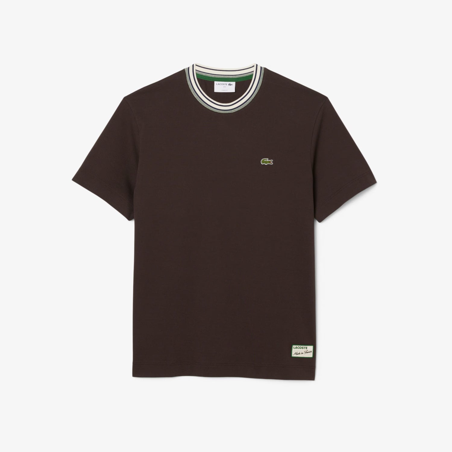 Lacoste Made in France Stripe Neck Tee - Black by Denim Exchange