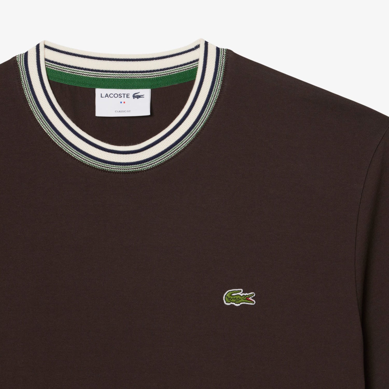 Lacoste Made in France Stripe Neck Tee - Black by Denim Exchange