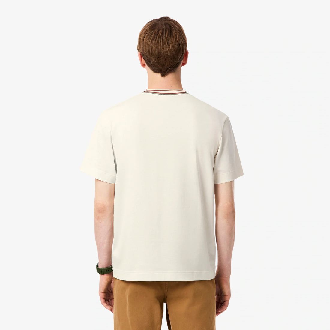 Lacoste Made in France Stripe Neck Tee - Cream by Denim Exchange