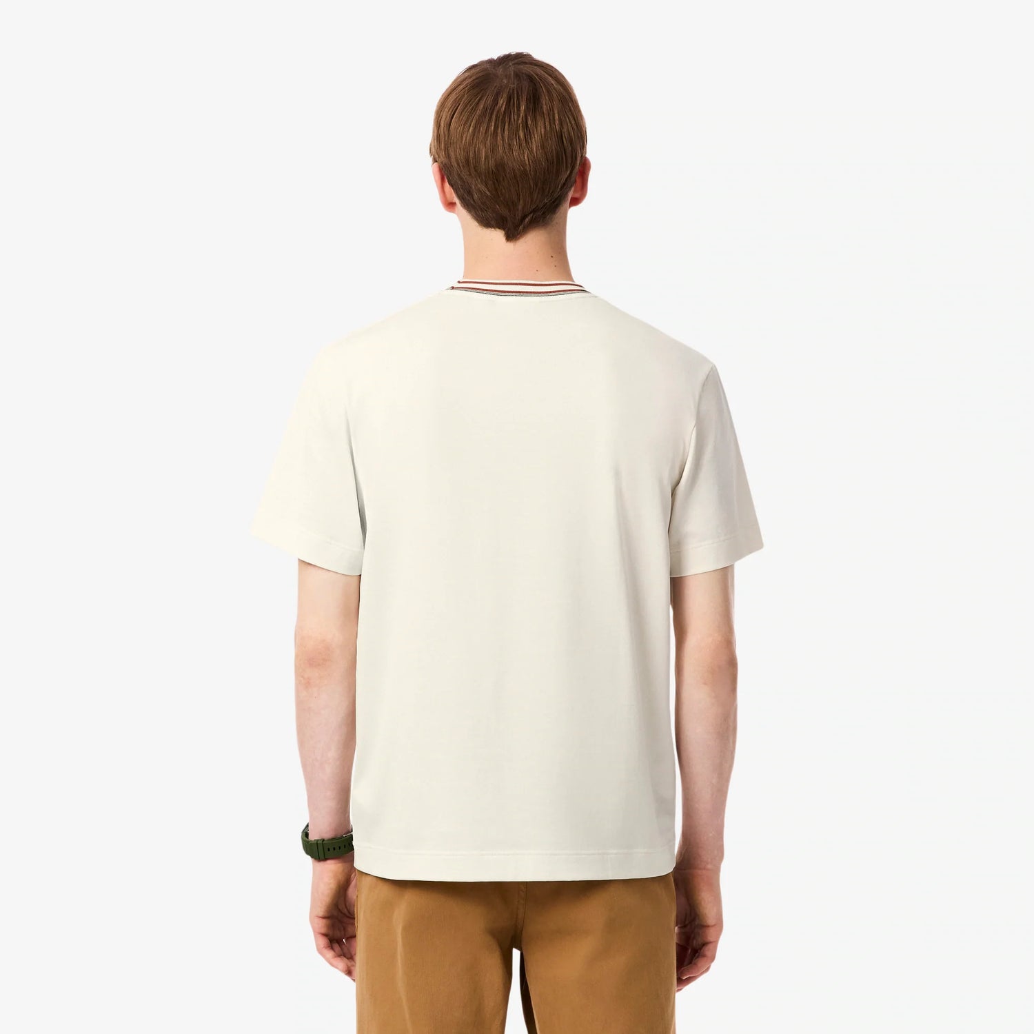 Lacoste Made in France Stripe Neck Tee - Cream by Denim Exchange