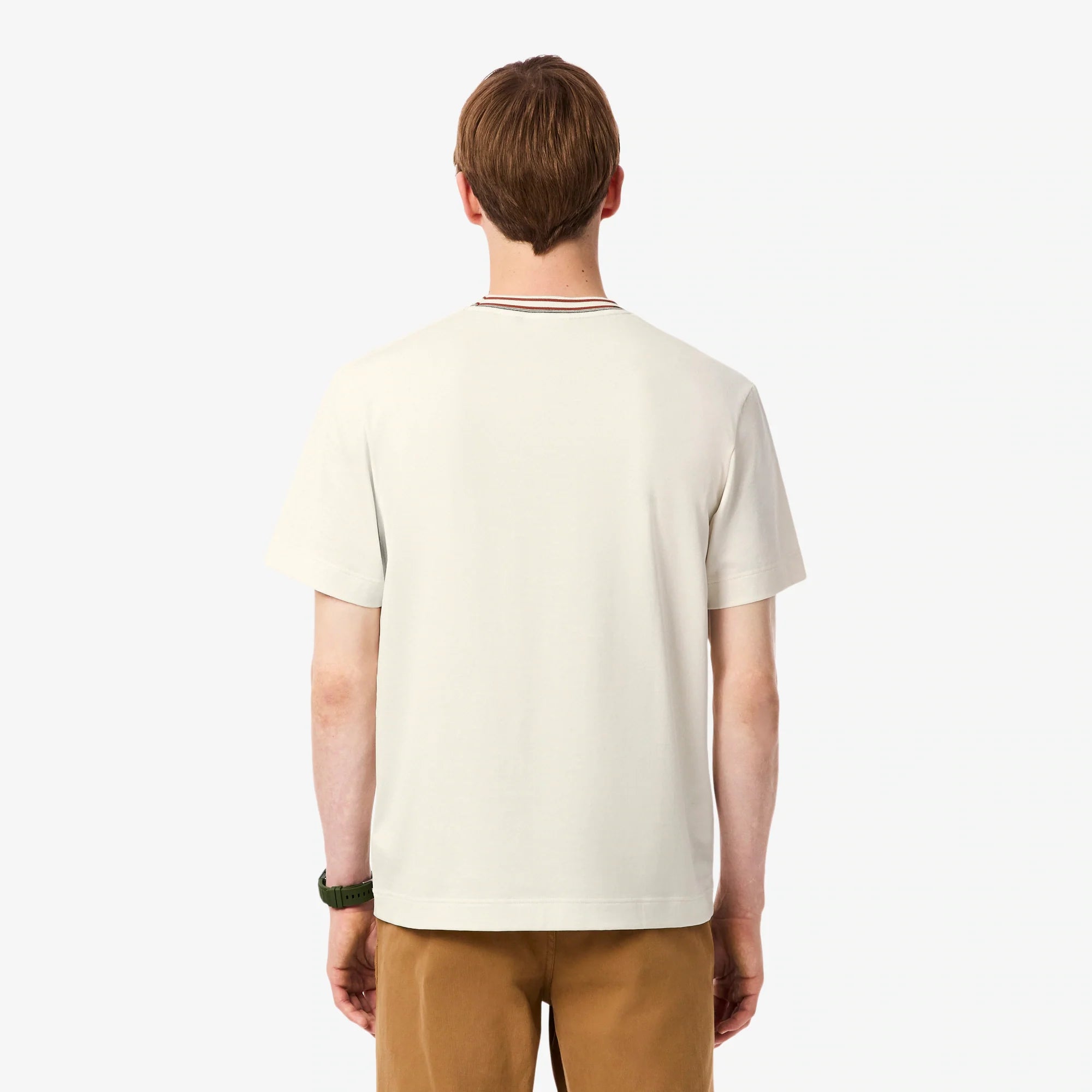 Lacoste Made in France Stripe Neck Tee - Cream by Denim Exchange