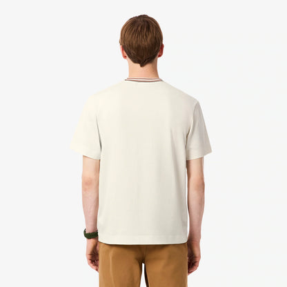 Lacoste Made in France Stripe Neck Tee - Cream by Denim Exchange