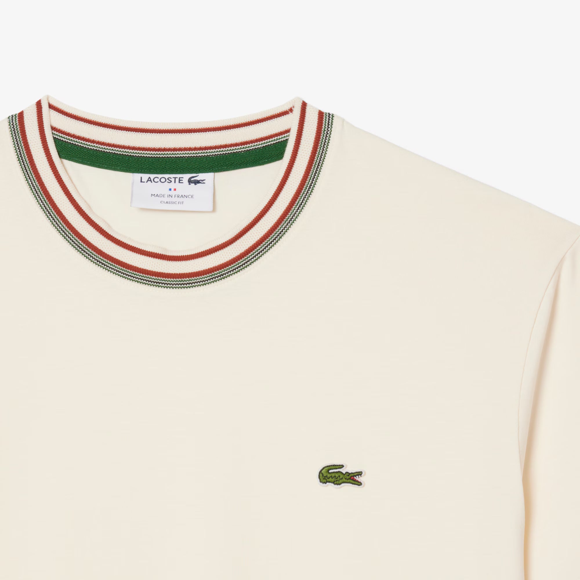 Lacoste Made in France Stripe Neck Tee - Cream by Denim Exchange
