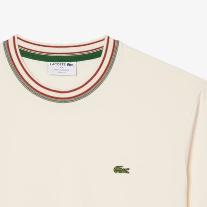 Lacoste Made in France Stripe Neck Tee - Cream by Denim Exchange