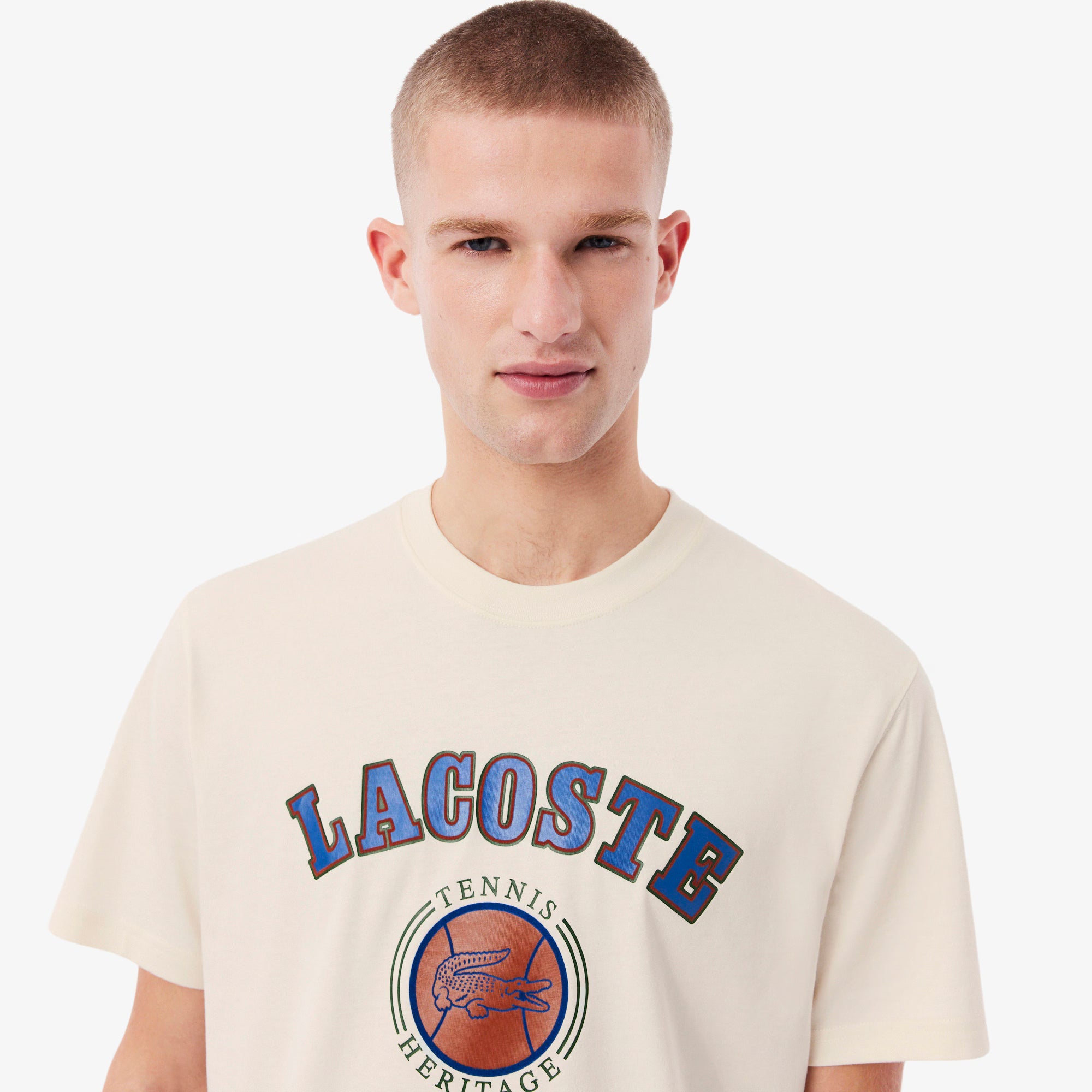 Lacoste Print Cotton Tee - Cream by Denim Exchange