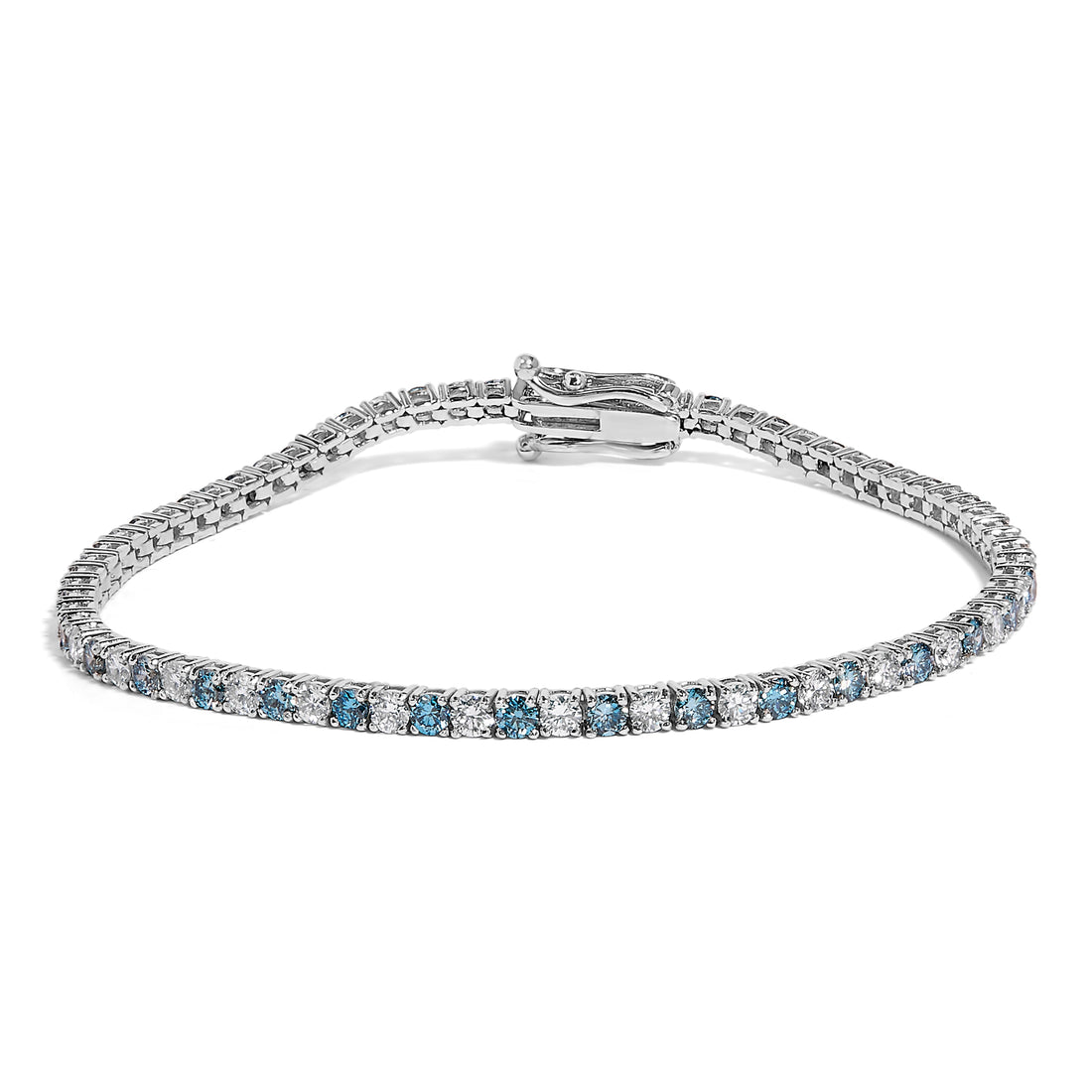 14K White Gold 4.0 Cttw Alternating White and Blue Lab Grown Diamond Tennis Bracelet - 7" inches - DestGlow