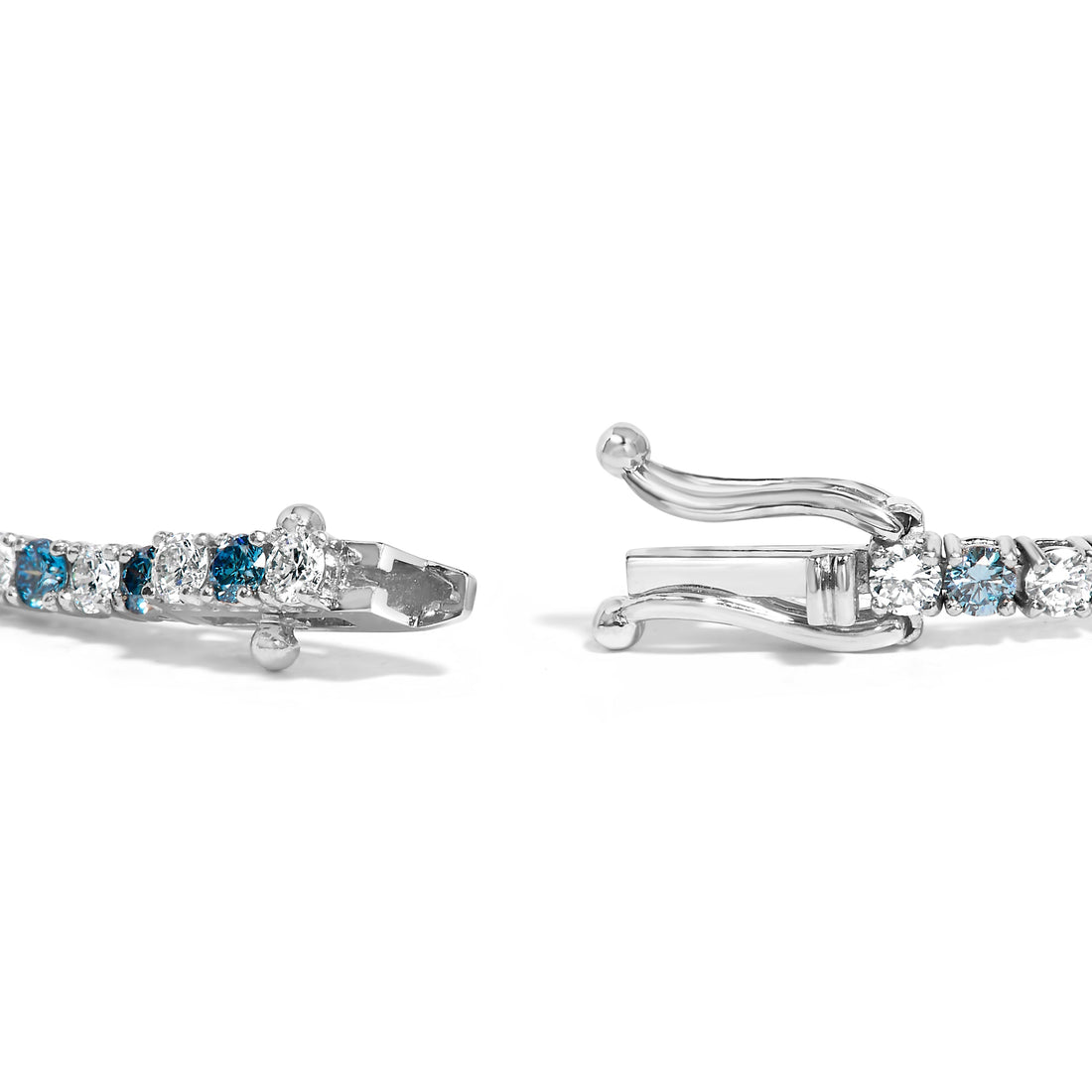 14K White Gold 4.0 Cttw Alternating White and Blue Lab Grown Diamond Tennis Bracelet - 7" inches - DestGlow