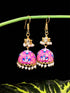 Joban Fashion Pink Brass Meenakai Hand Painted Jhumka With Pachi Kundan Earring