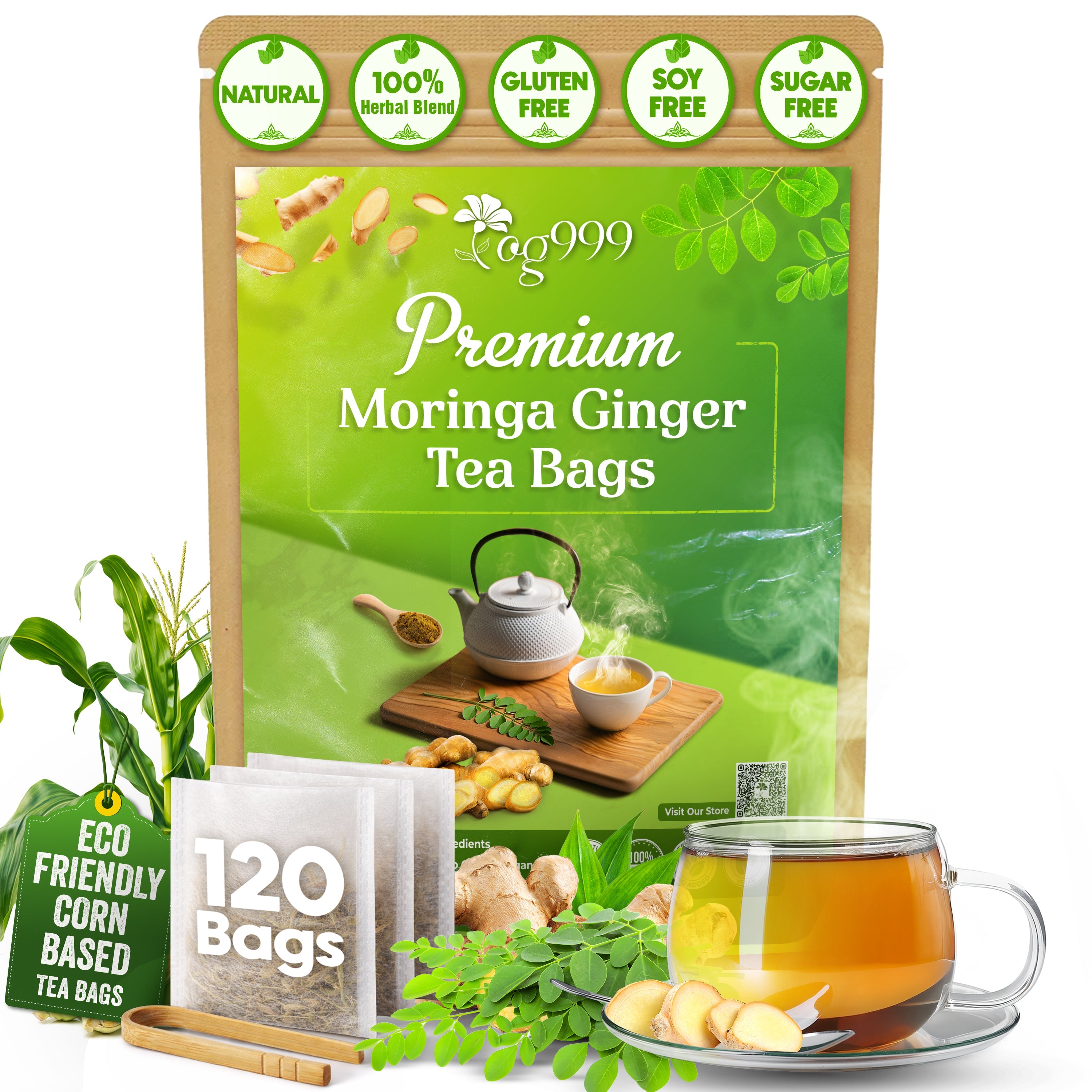 Premium Moringa Ginger Herbal Tea by FreshDrinkUS - Natural and Premium Herbal Tea