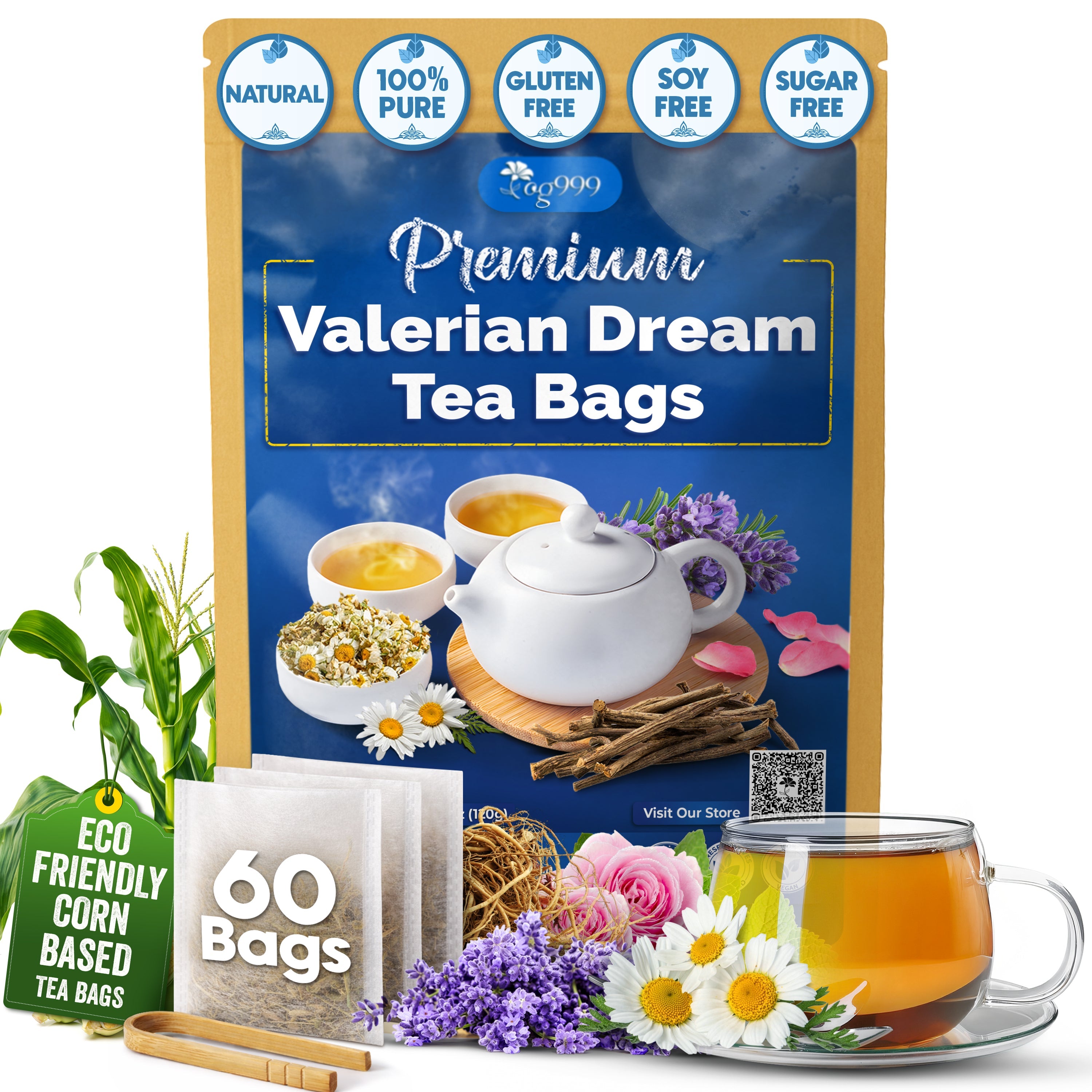 Premium Valerian Tea, Improve Digestion, Support Brain, Weight, Skin and Sleep by FreshDrinkUS - Natural and Premium Herbal Tea