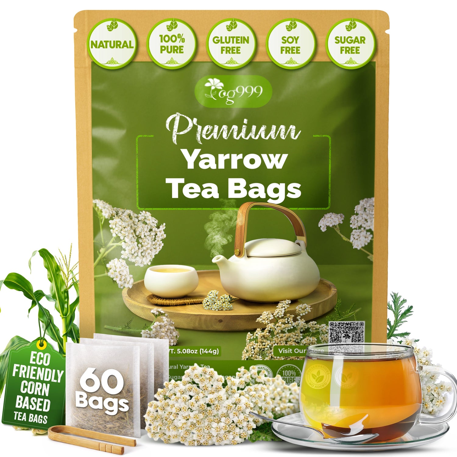 Premium Yarrow Tea Leaves | Naturally Aromatic, Freshly Packed Loose Leaf Yarrow by FreshDrinkUS - Natural and Premium Herbal Tea