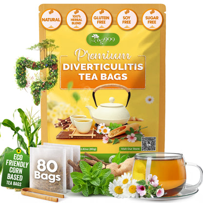Premium Diverticulitis Tea Bags | 100% Natural Chamomile, Peppermint, Marshmallow Leaf, Wild Yam Root, Licorice &amp; Ginger Herbal Blend by FreshDrinkUS - Natural and Premium Herbal Tea
