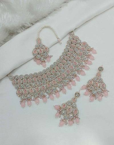 Joban Fashion Pink Stone Work Necklace Set