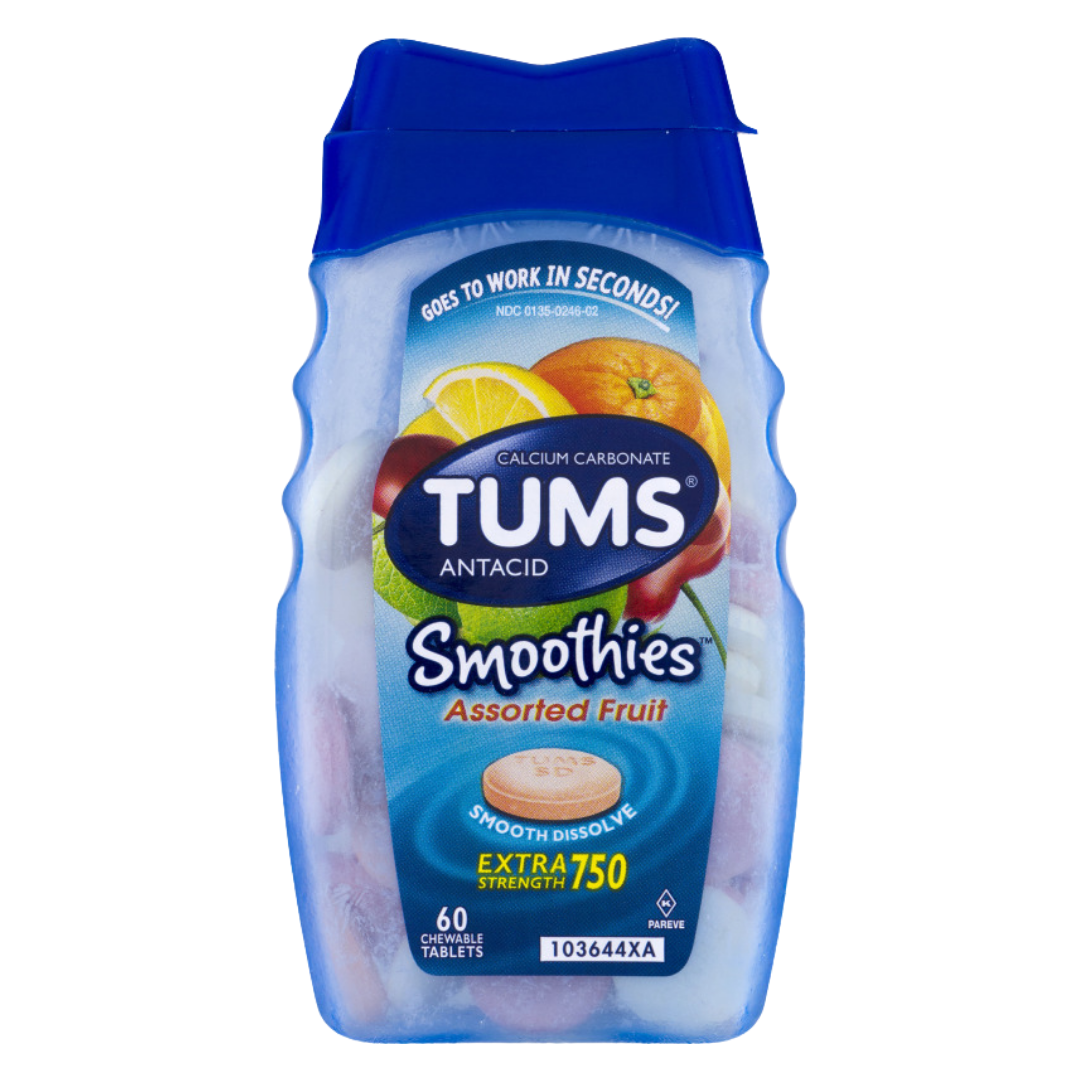 Tums Smoothies Extra Strength Antacid 750 mg Assorted Fruit (100 count) by Farmacias Savia