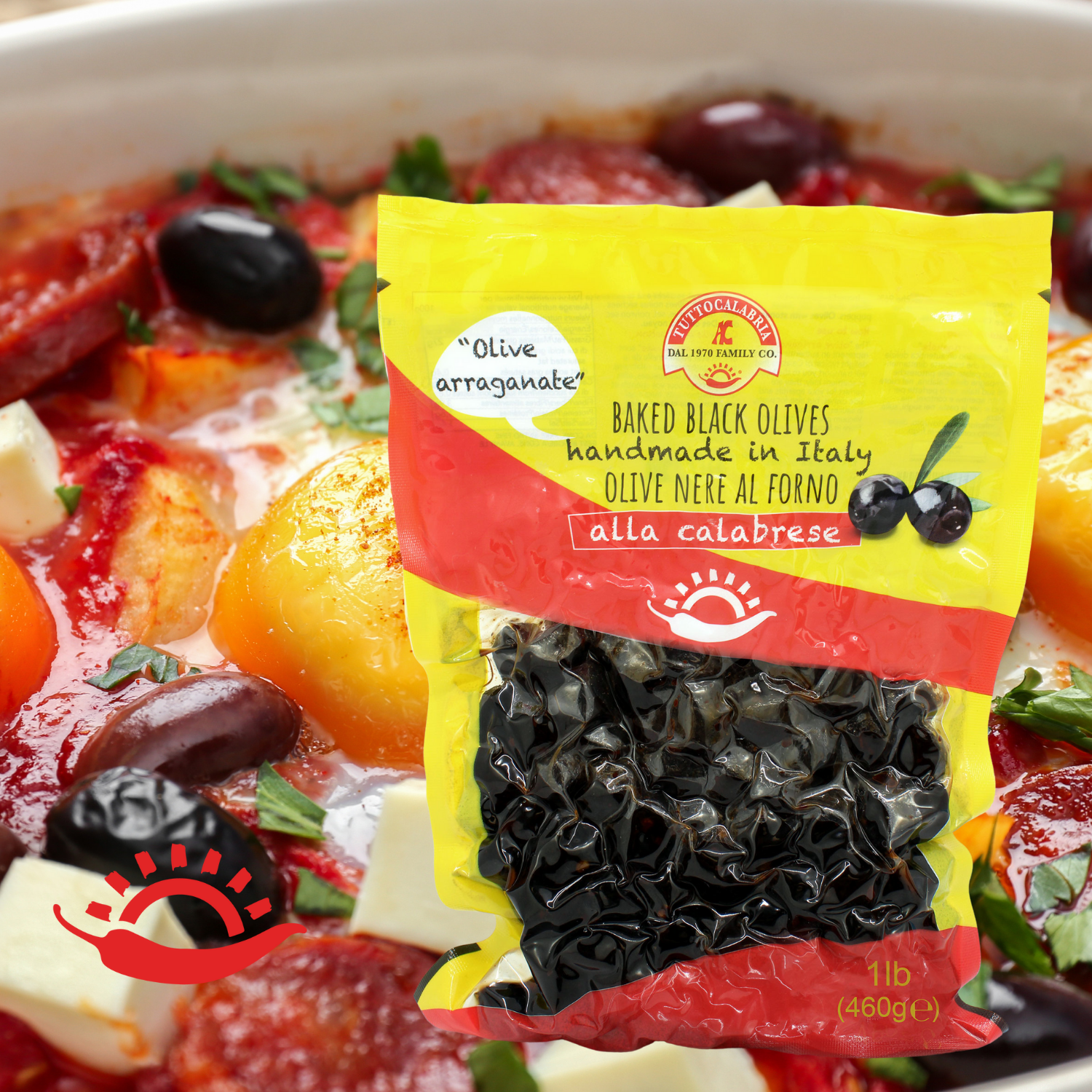 TuttoCalabria Baked Oven Roasted Black Olives with Pits – 16.22 oz (460 g)