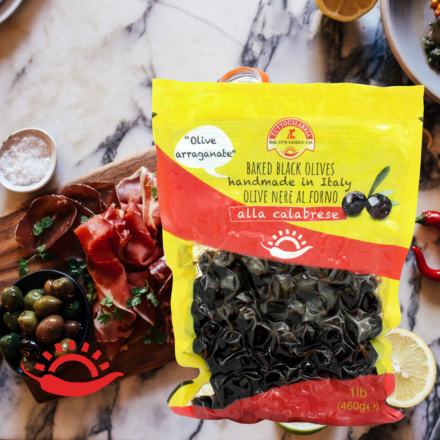 TuttoCalabria Baked Oven Roasted Black Olives with Pits – 16.22 oz (460 g)