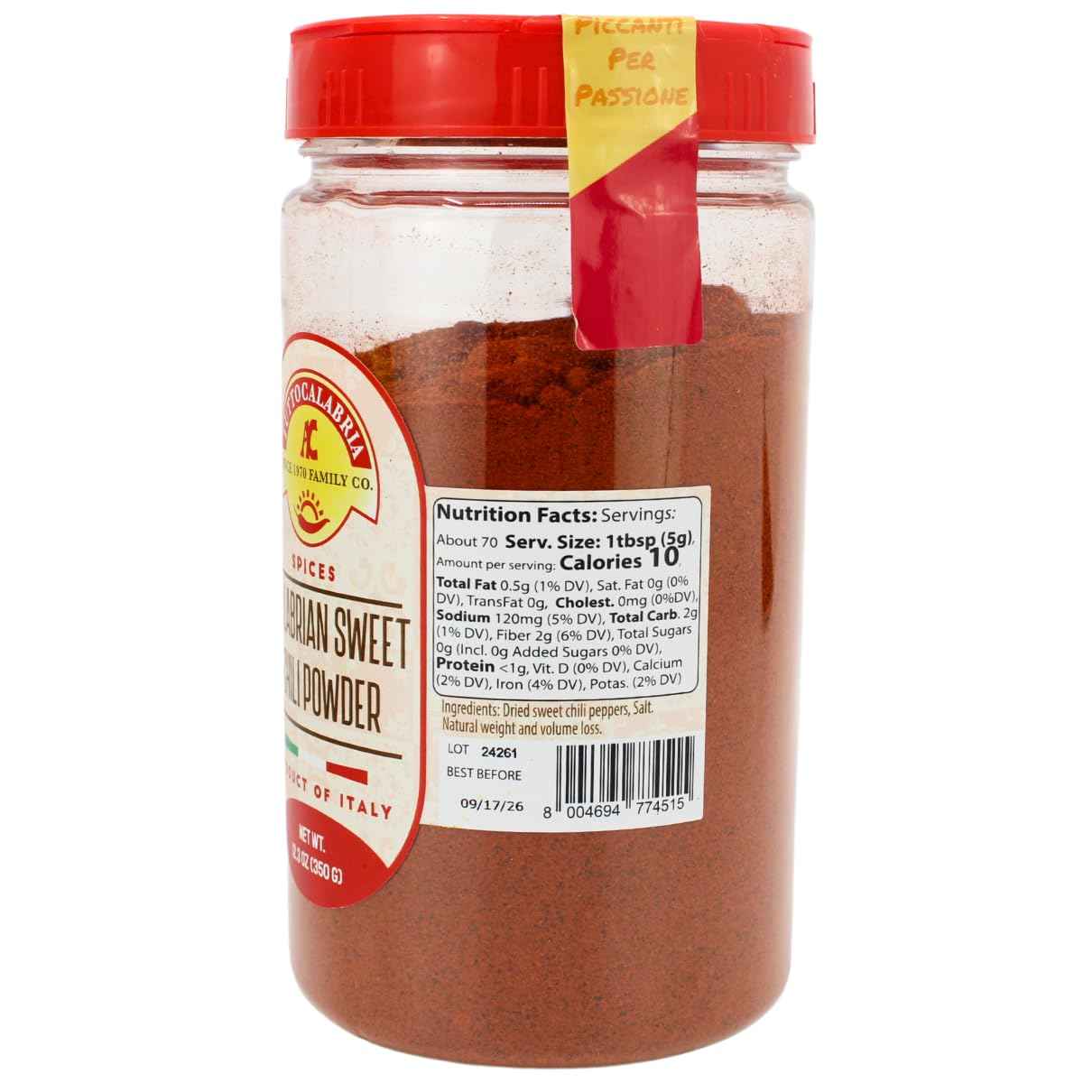 TuttoCalabria, Sweet &amp; MILD Calabrian Chili Powder Shaker (Large), 12.3oz (350g)