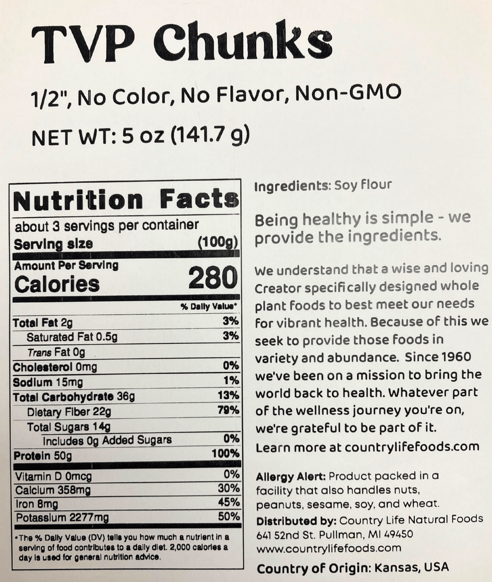 TVP Chunks, No Added Color or Flavor, Non-GMO by Country Life Natural Foods