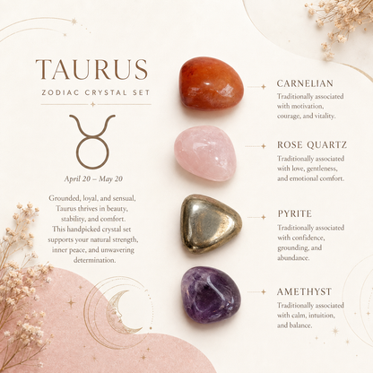 TAURUS Zodiac Crystal Kit, Taurus Birthstones Tumbled Stones Set, Taurus Stones Gifts  DestGlow