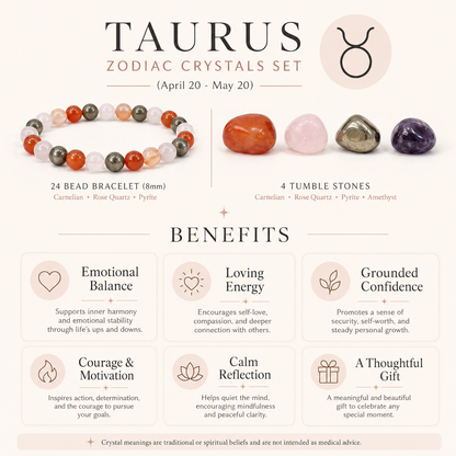 TAURUS Zodiac Crystal Kit, Taurus Birthstones Tumbled Stones Set, Taurus Stones Gifts  DestGlow