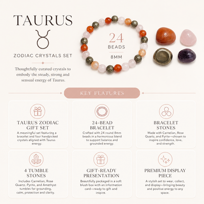 TAURUS Zodiac Crystal Kit, Taurus Birthstones Tumbled Stones Set, Taurus Stones Gifts  DestGlow