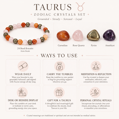 TAURUS Zodiac Crystal Kit, Taurus Birthstones Tumbled Stones Set, Taurus Stones Gifts  DestGlow